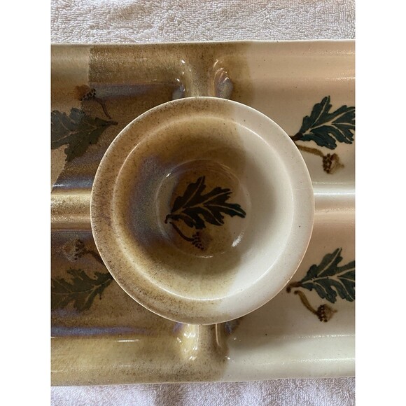 Stegall Signed Pottery Oak Leaves Appetizer Veggie Fruit Chip & Dip Tray - Picture 3 of 10